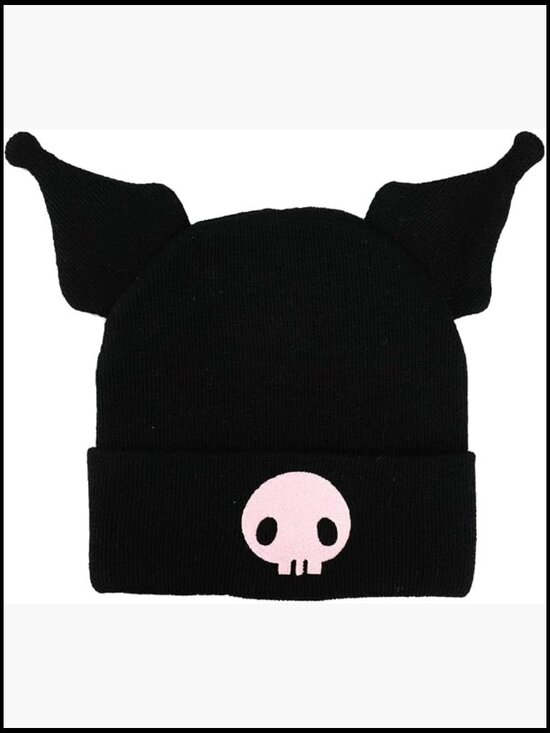Cuffed Knitted Beanie with 3D Plush Ears Embroidered Logo